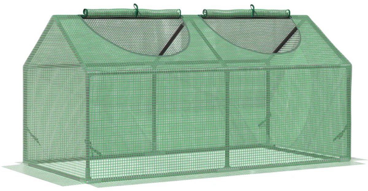 Mini Foliekas - Broeikas met Folie - Tunnelkas met Raam - Kas - PE-kas - Koude Bak - Kweektunnel - Kweekkas - Kastunnel - Groentekas - Plantenhuis - Plantenteelt - Tomatenkas - 120 x 60 x 60 cm - Stalen Frame - Groen