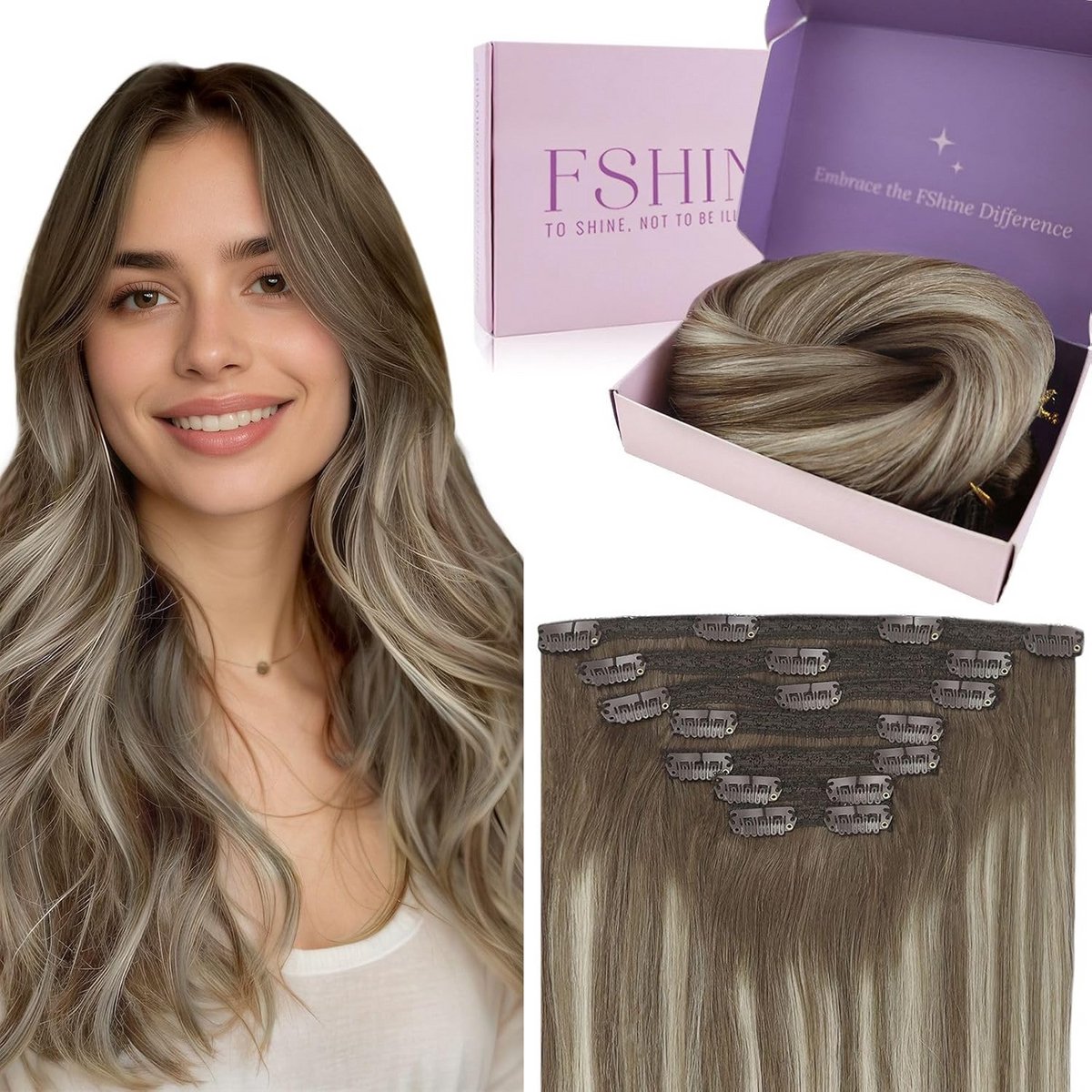 55cm Remy Clip-in Haarverlenging 120g 7 Delen Middelbruin met Lichtblond