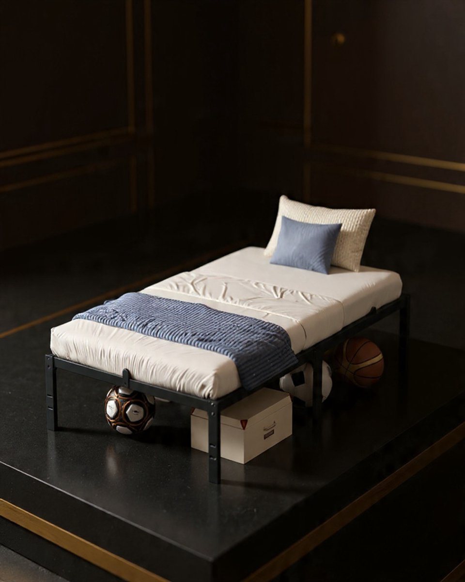 House&Garden Opties bed Modern Metalen Eenpersoonsbed 90x200 cm – Opbergruimte Onder Bed – Robuust, Stijlvol & Eenvoudig te Monteren – Zwart – Logeerbed & Kinderbed - House&Garden Inktzwart / Zwart