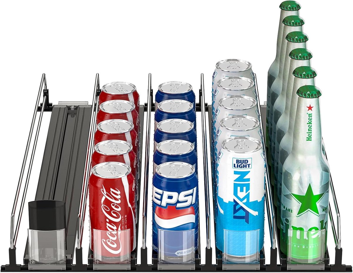 Famanu – Automatische koelkast blikjesdispenser met 5 rijen, geschikt voor ca. 25 drankblikjes, zwart