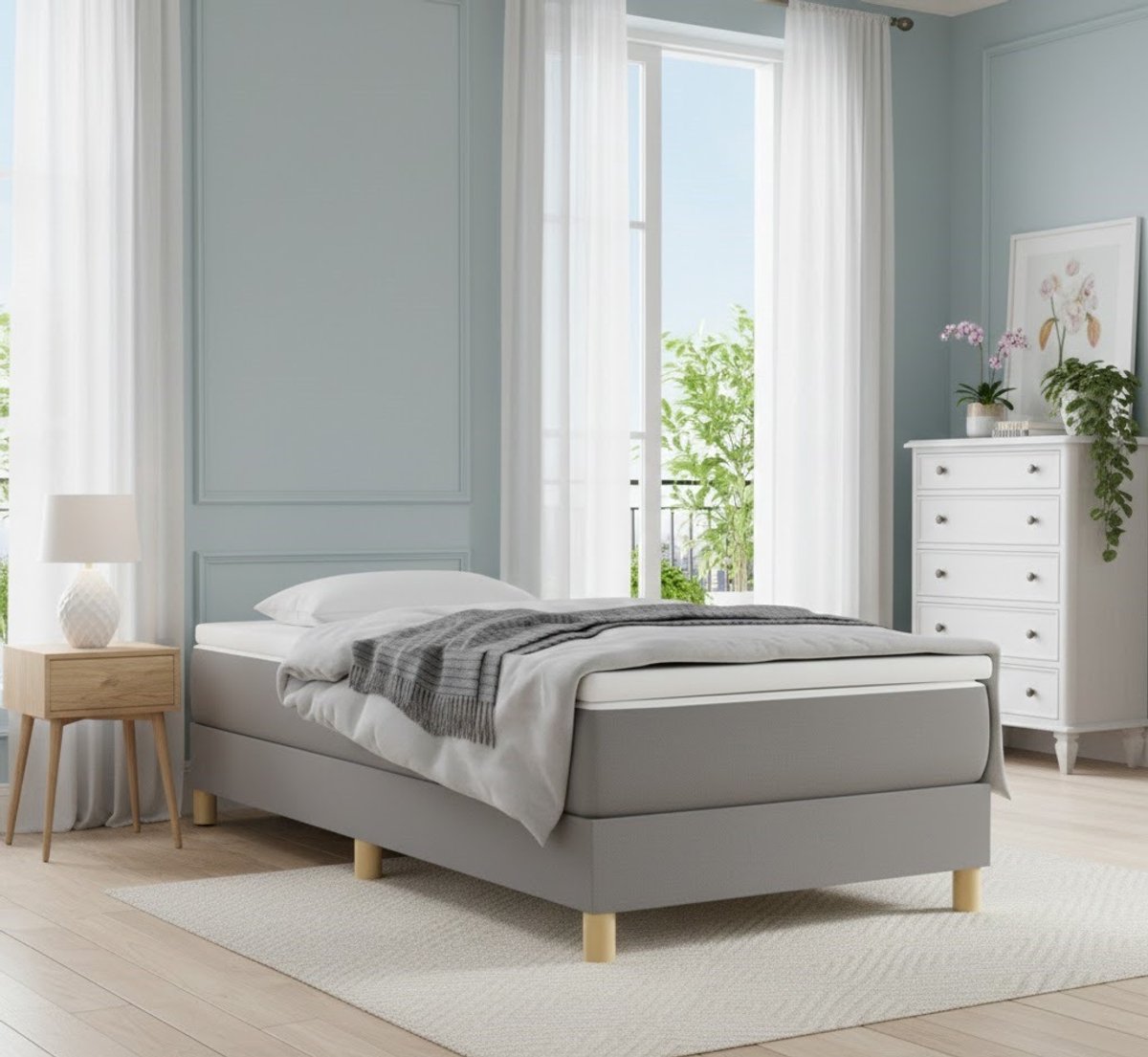 House & Graden Luna Luxe Gestoffeerd Bedframe 90x200 cm met Lattenbodem – Lichtgrijs Eenpersoons Bed zonder Matras – Modern & Stevig Slaapkamer Bed – House & Graden