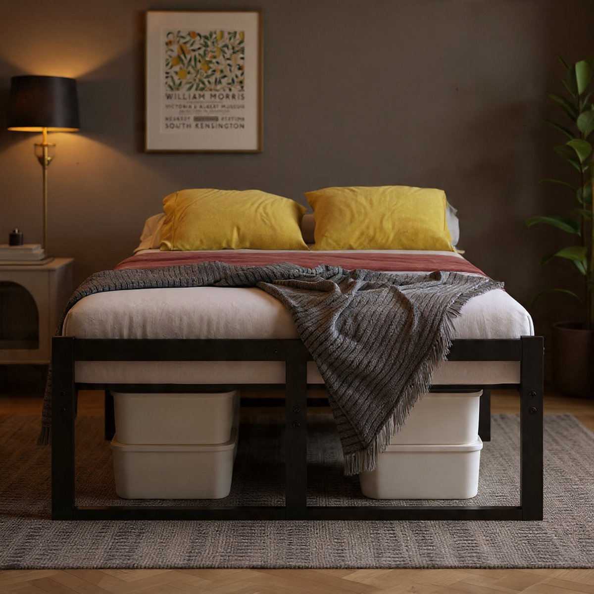 Metalen Bedframe 120x200 cm met Opbergruimte en Lattenbodem – Zwart – Minimalistisch & Extra Stevig - House & Garden