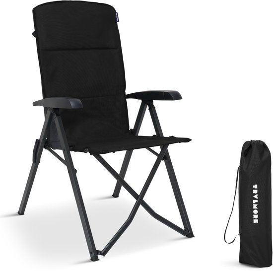 TRVLMORE Campingstoel Luxe - Opvouwbaar - 150KG Draagvermogen - Incl. Draagtas - Klapstoel - Kampeerstoel - Vouwstoel - Zwart