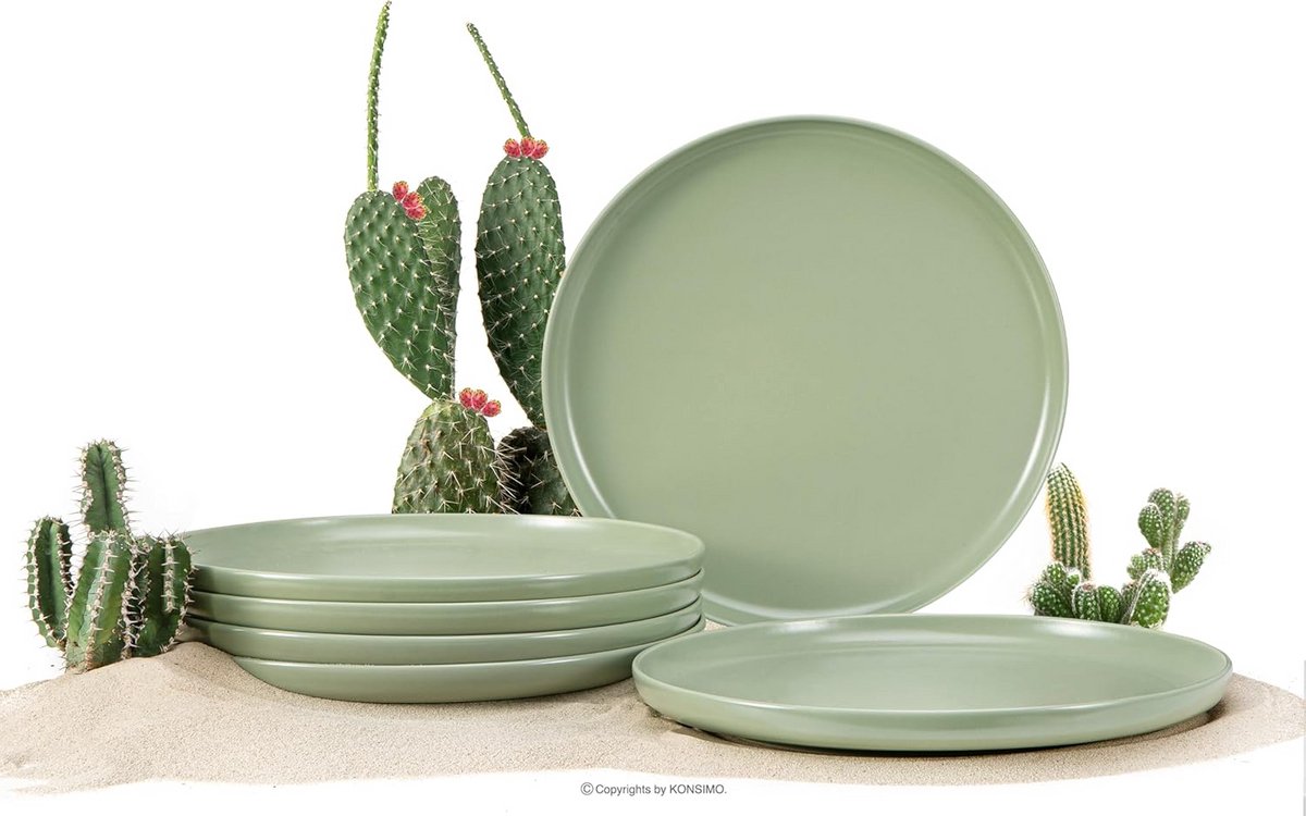 Set van 6 Dinerborden Keramiek 27 cm Lichtgroen Vaatwasser & Magnetronbestendig
