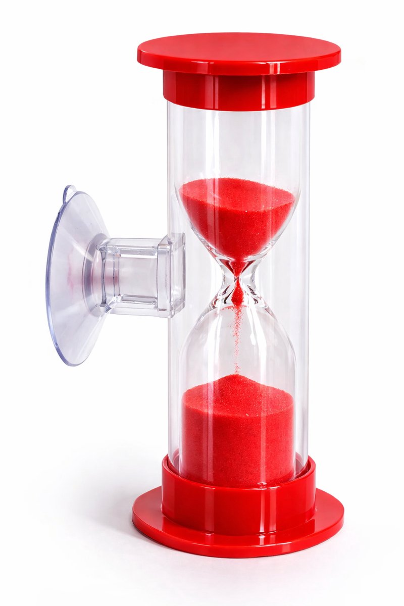Okado Zandloper 2 Minuten met Zuignap – Douche Timer & Tandenpoets Timer – Badkamer Zandloper – Rood