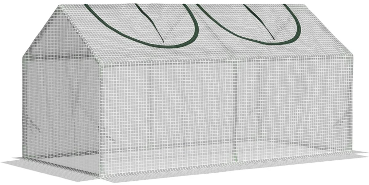 Mini Kas met Raam - Tunnelkas - PE-kas - Kweektunnel - Kweekkas - Kastunnel - Groentekas - Plantenhuis - Plantenteelt - Tomatenkas - voor Groenten, Bloemen, en Planten - Stalen Folie - 120 x 60 x 60 cm - PE-gaasfolie - Wit