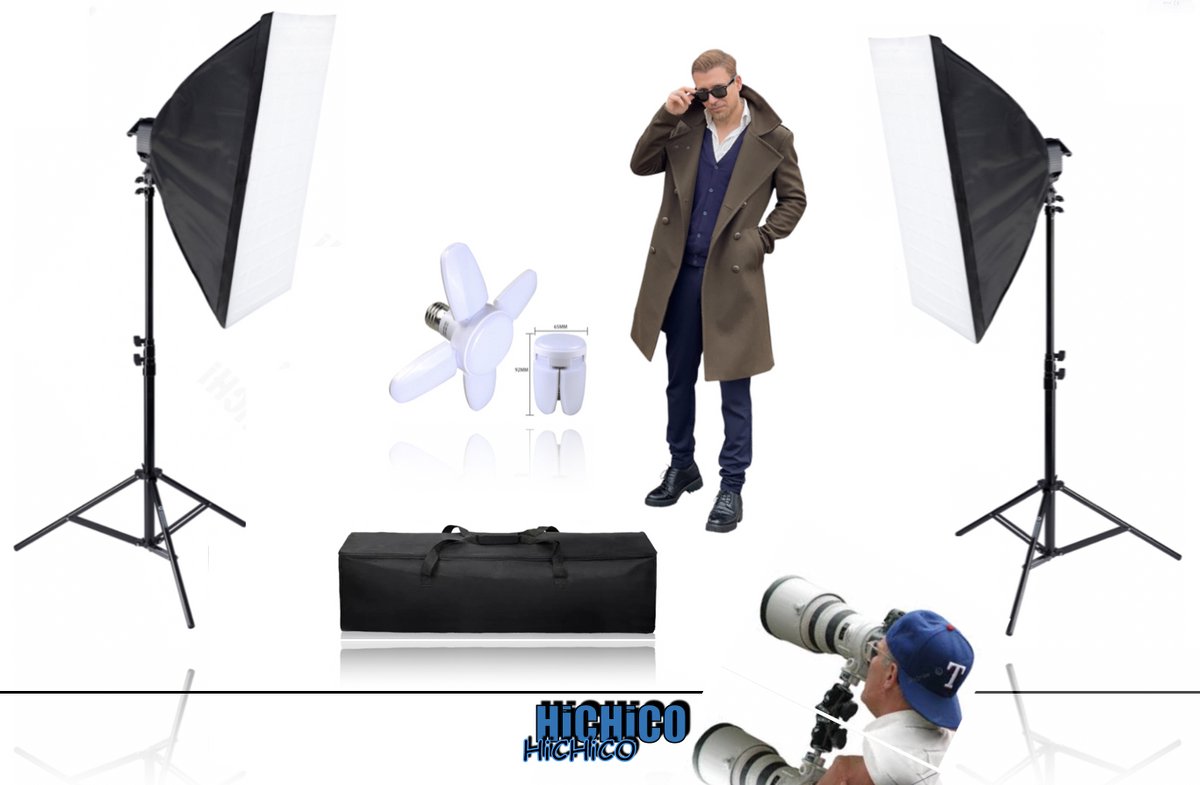 Softbox studiolamp set met Tas - 2Pcs Studiolampen - Foto Studio Verlichting Kit, Achtergrond Support System Softbox Paraplu tripod Stand 210cm - Fotolamp fotografie softbox - FAIRCO