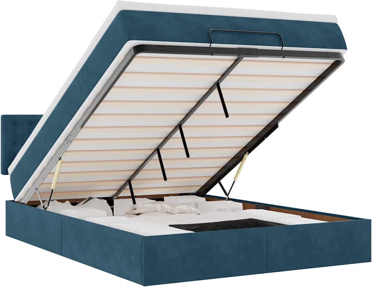 vidaXL - Ottoman - bed - met - matras - 140x190cm - fluweel - donkerblauw
