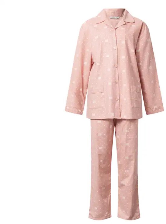 Lunatex - klassieke dames pyjama flanel 641976 - dream queen - roze - maat XL