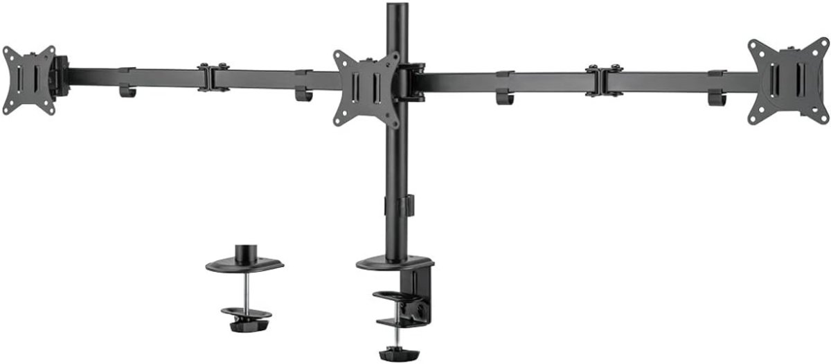 Florixa® Monitorarm 3 schermen - Muurbeugel - Klemdoorvoertule - Zwart - 144cm x 15cm x 55cm
