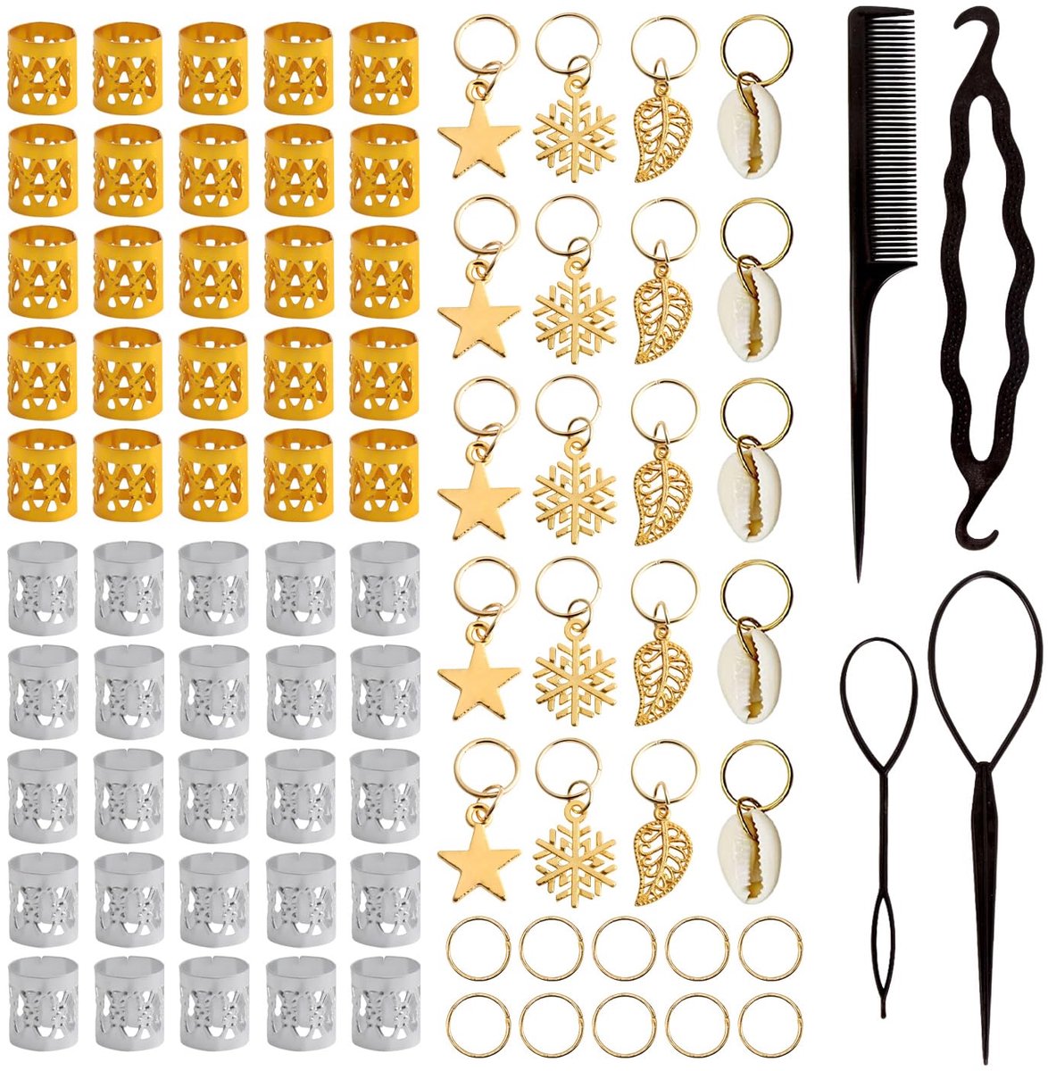 Gevlochten Haaraccessoires - 80 Stuks en 4 Gereedschappen - Aluminium en Legering