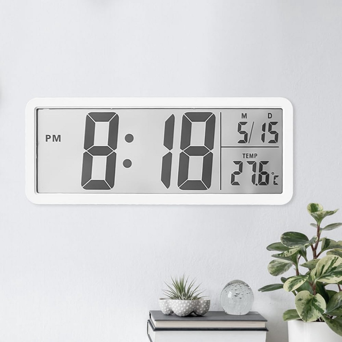 Digitale Wandklok met Groot Display, LCD, Temperatuur en Nachtstand