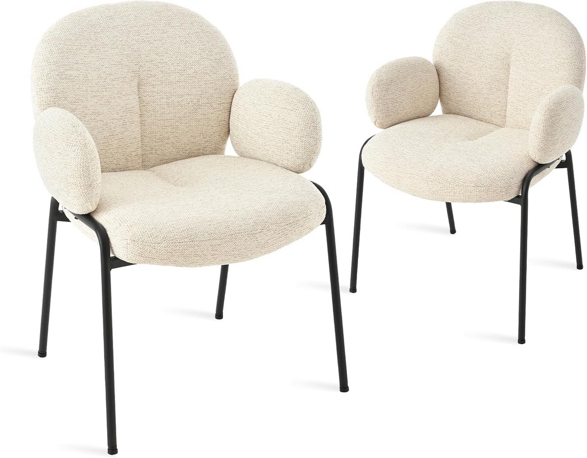 Set van 2 Beige Eetkamerstoelen met Armleuningen en Verstelbare poten