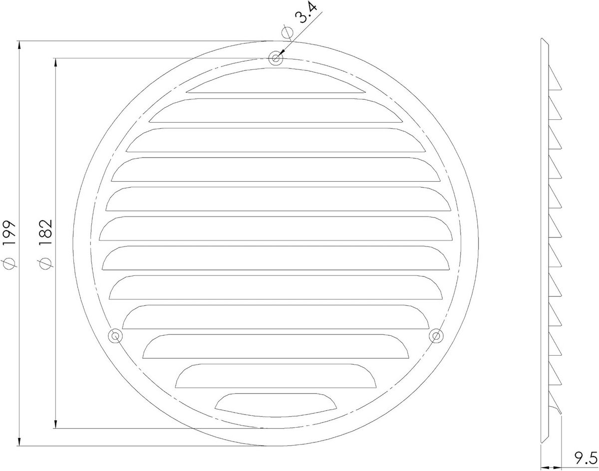Ventilatierooster Rond Verzinkt Staal Ø 160mm met Muggengaas
