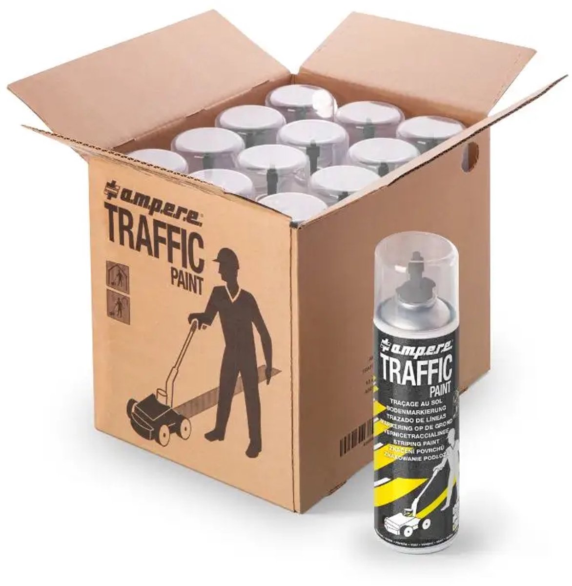 Ampere Traffic Paint markeerverf - grijs | 12 x 500 ml