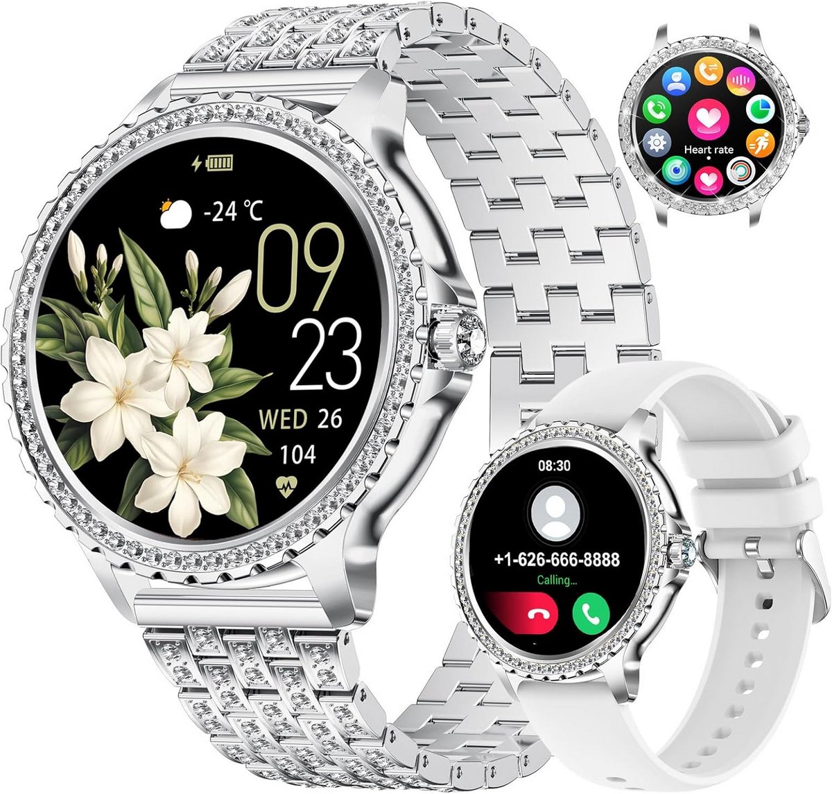 Smartwatch Dames HD Touchscreen Hartslagmeter Fitness Tracker Bluetooth Oproepen