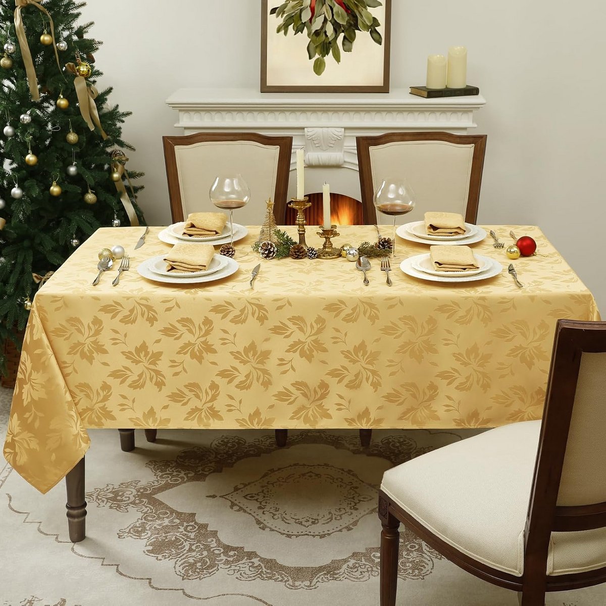 Luxe Jacquard Damast Tafelkleed Vierkant Waterafstotend Feestelijk