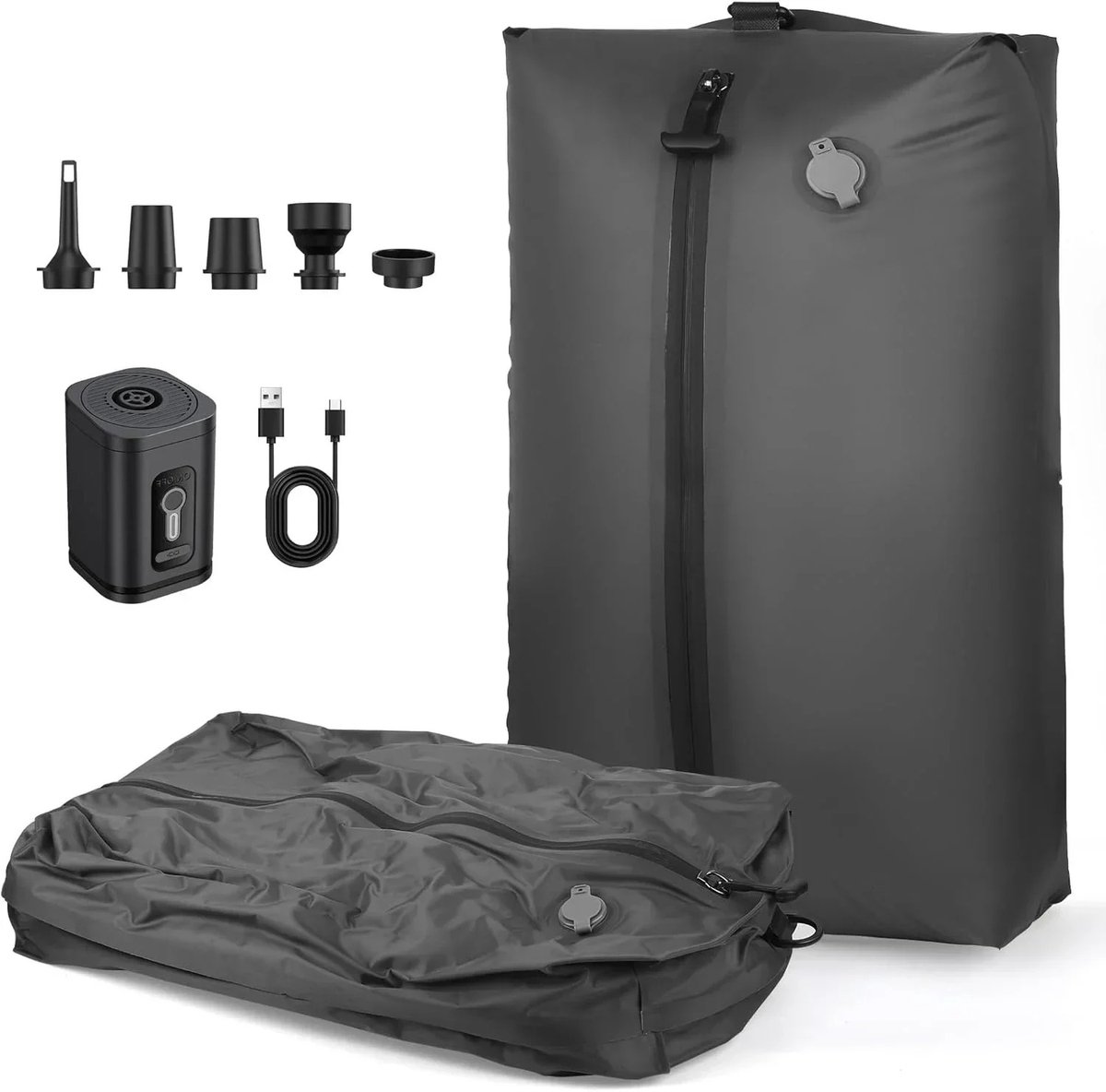 HOB Vacuum Packingcubes - 2 Stuks - Inclusief draadloze Compressie Pomp - koffers en tassen - Koffer Organizer - Bagage & Backpack Compression - Zwart