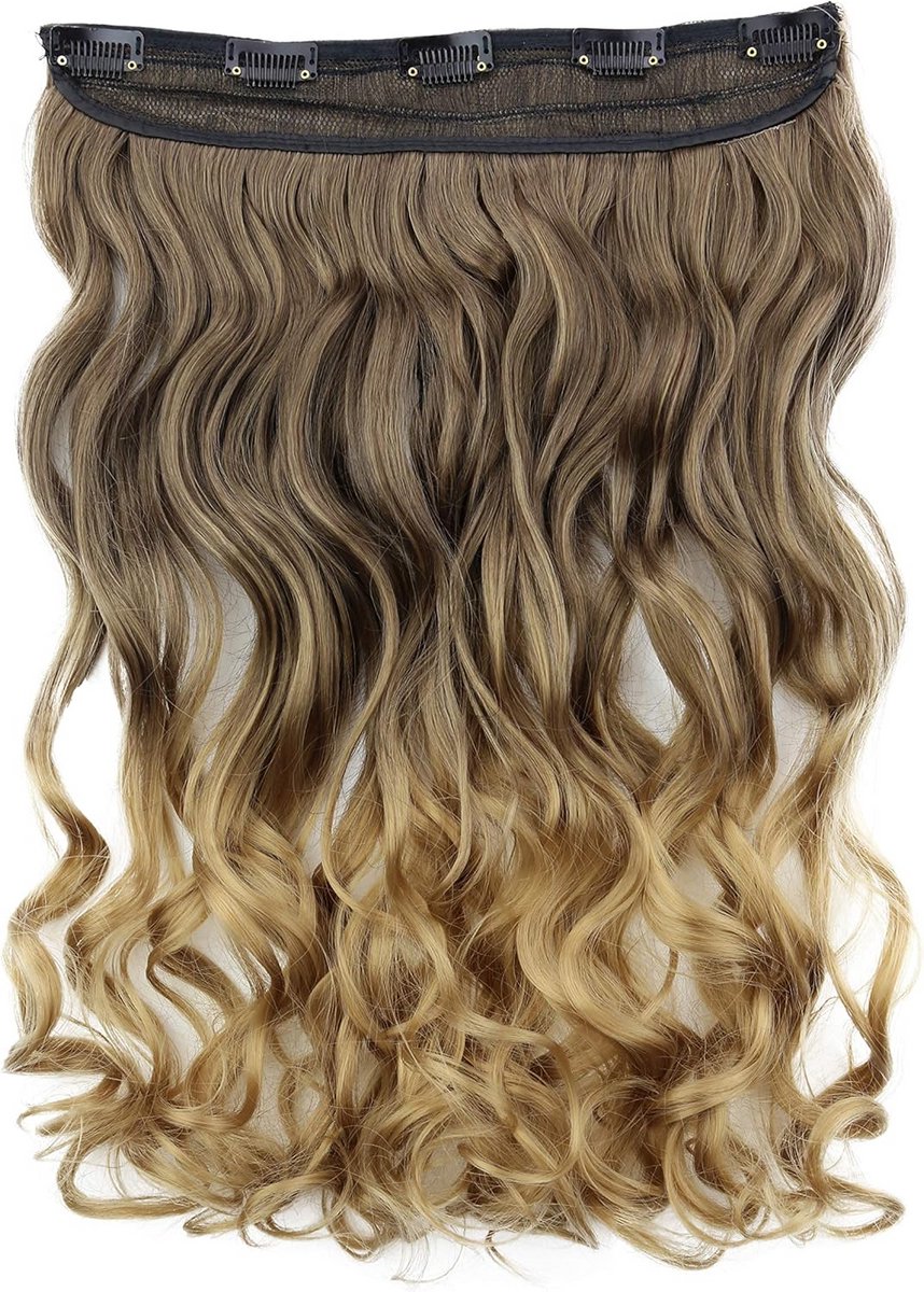 40cm Golvende Clip-In Haarextensions Ombre Bruin naar Blond Synthetisch