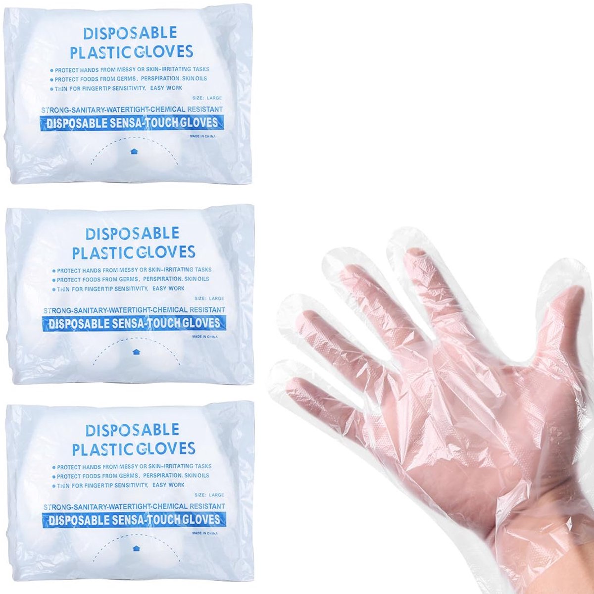Set Wegwerp Voedselhandschoenen - 300 Stuks - Voedselveilig Plastic Handschoenen - Wegwerp Handschoenen voor Voedselbereiding - Eén Maat Past Meestal - Hygiënische Keukenbescherming - Geschikt voor Koken en Serveren