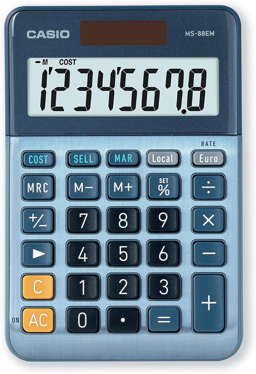 8-Cijferige Rekenmachine met Valutaomrekening - Zonne- en Batterijvoeding