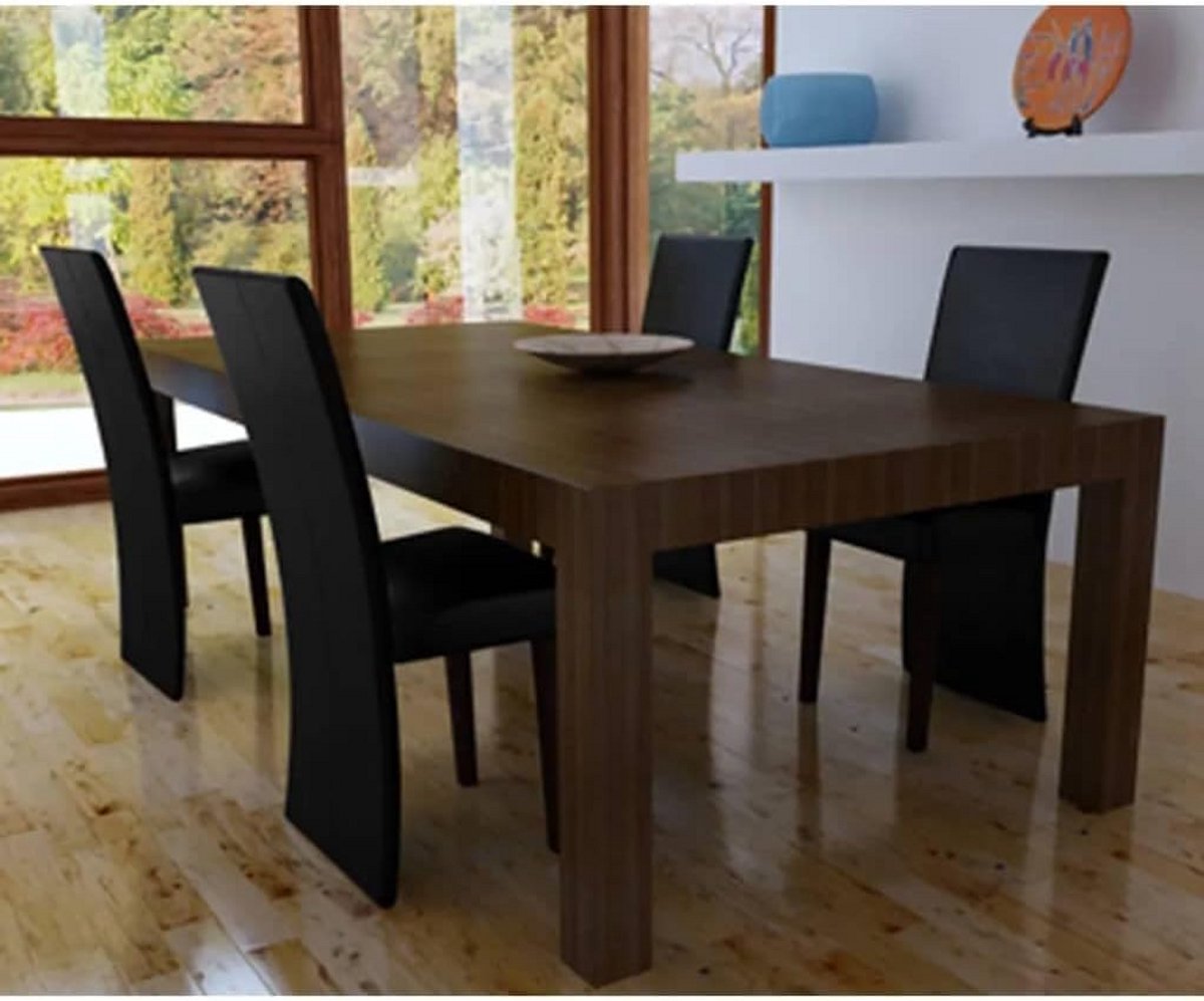 Set van 4 Eetkamerstoelen Zwart met Doorlopende Rugleuning - Comfortabele Keukenstoelen