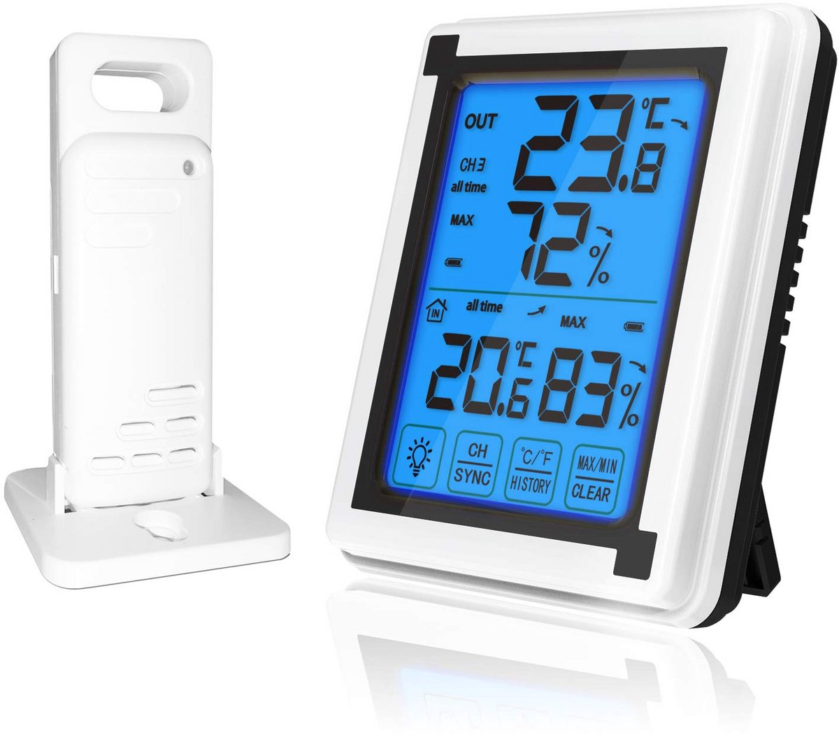 Draadloze Binnen Buiten Thermometer en Hygrometer met Verlicht LCD Touchscreen