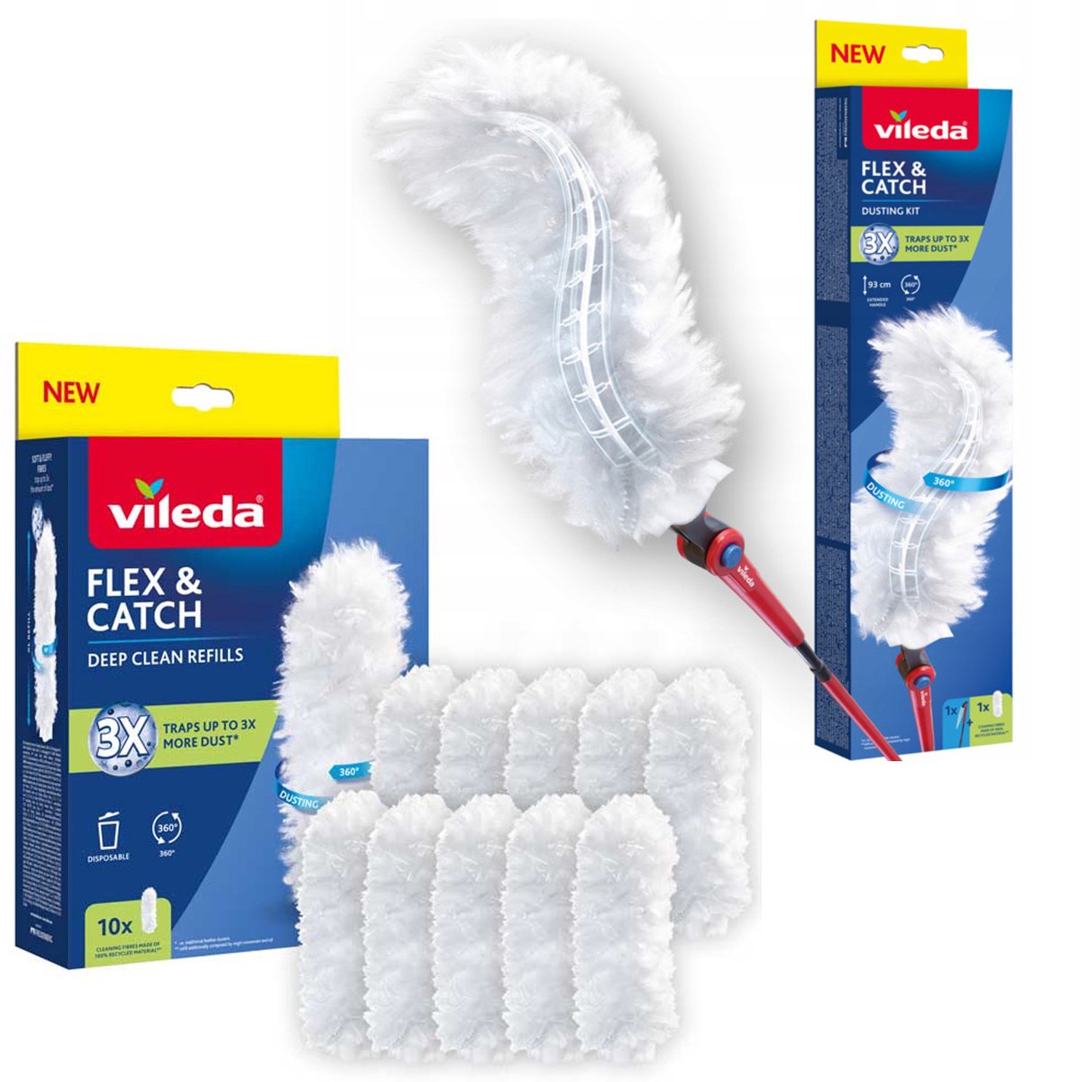Vileda Flex&Catch Stofbezem - lange steel - 1+10 navulling inbegrepen - antislip
