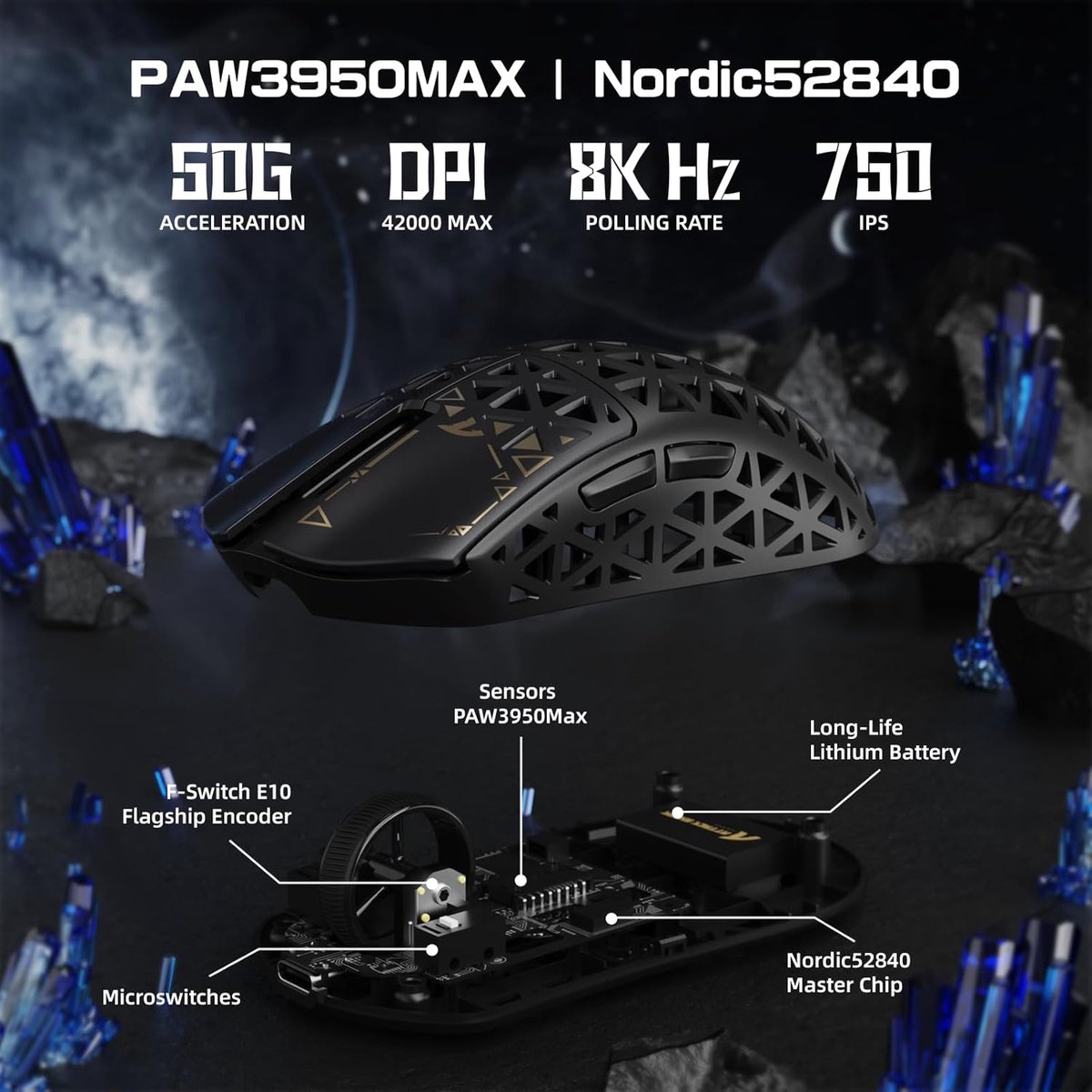 ATTACK SHARK R5 Ultra - Gamingmuis - 8000Hz Pollingsnelheid - Zwart thumbnail 3