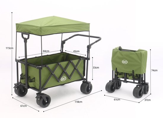 AXI SB221 Opvouwbare Bolderwagen met dak - Groen - Met Trekstang, Remmen en Hoes - 100 kg Draagvermogen - Eenvoudig mee te nemen - Metaal van Merkloos — afbeelding 5