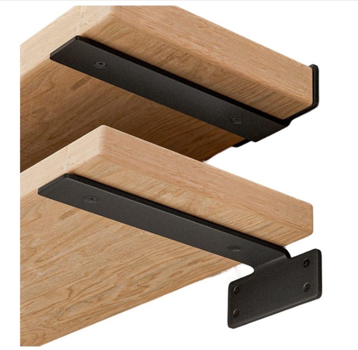 Zware planksteunen (3,5 mm dik), verborgen plankbeslag, L-vormige steunen, landelijke industriële zwarte metalen muursteunen, set van 2, 30 cm