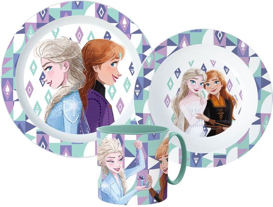Disney Frozen Serviesset - Beker 260 ml - Diepe kom - Plat bord - 3 stuks - Voor verjaardagen en feestjes - Autumn Leaves - Voor kinderen - Voor meisjes