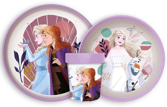 Disney Frozen Serviesset - Beker 260 ml - Diepe kom - Plat bord - 3 stuks - Voor verjaardagen en feestjes - Ice Magic - Voor kinderen - Voor meisjes