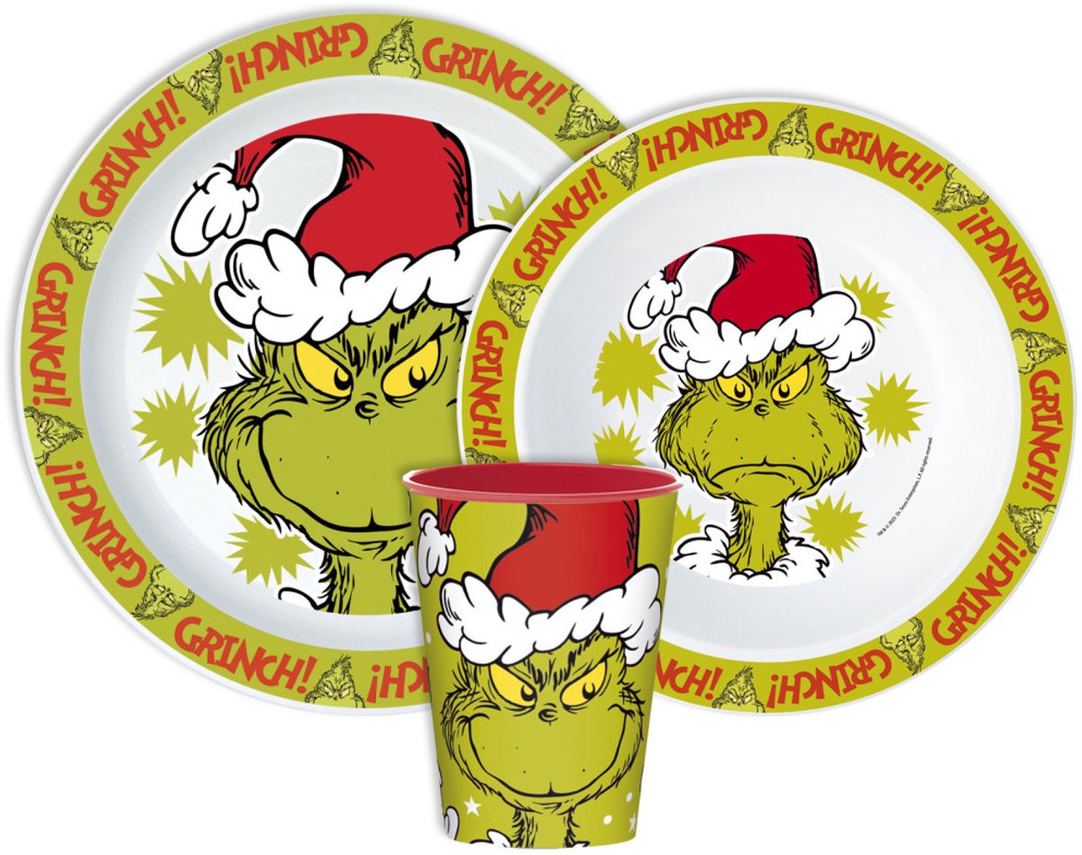 The Grinch Serviesset - Beker 260 ml - Diepe kom - Plat bord - 3 stuks - Christmas Mischief - Voor verjaardagen en feestjes - Voor kinderen