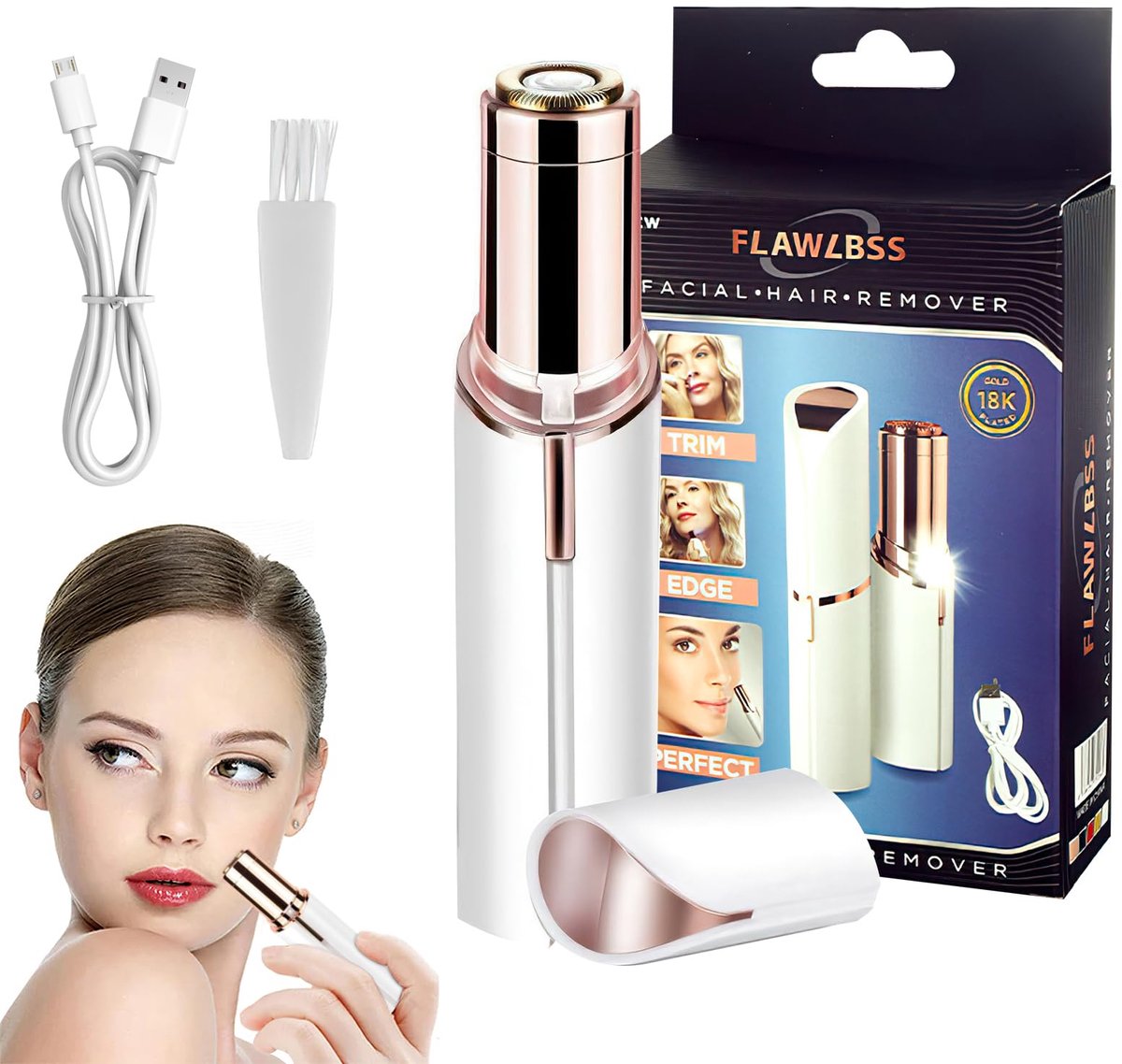 Draadloze Gezichtsrasierer voor Vrouwen - Hypoallergene Huidvriendelijk - USB Oplader