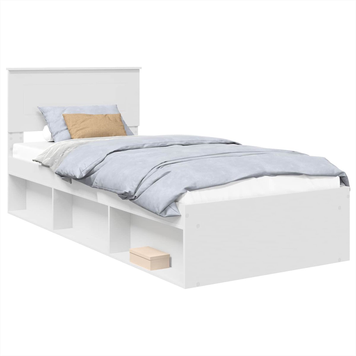 vidaXL - Bedframe - met - hoofdeinde - Wit - 90 - x - 190 - cm - Bewerkt - hout