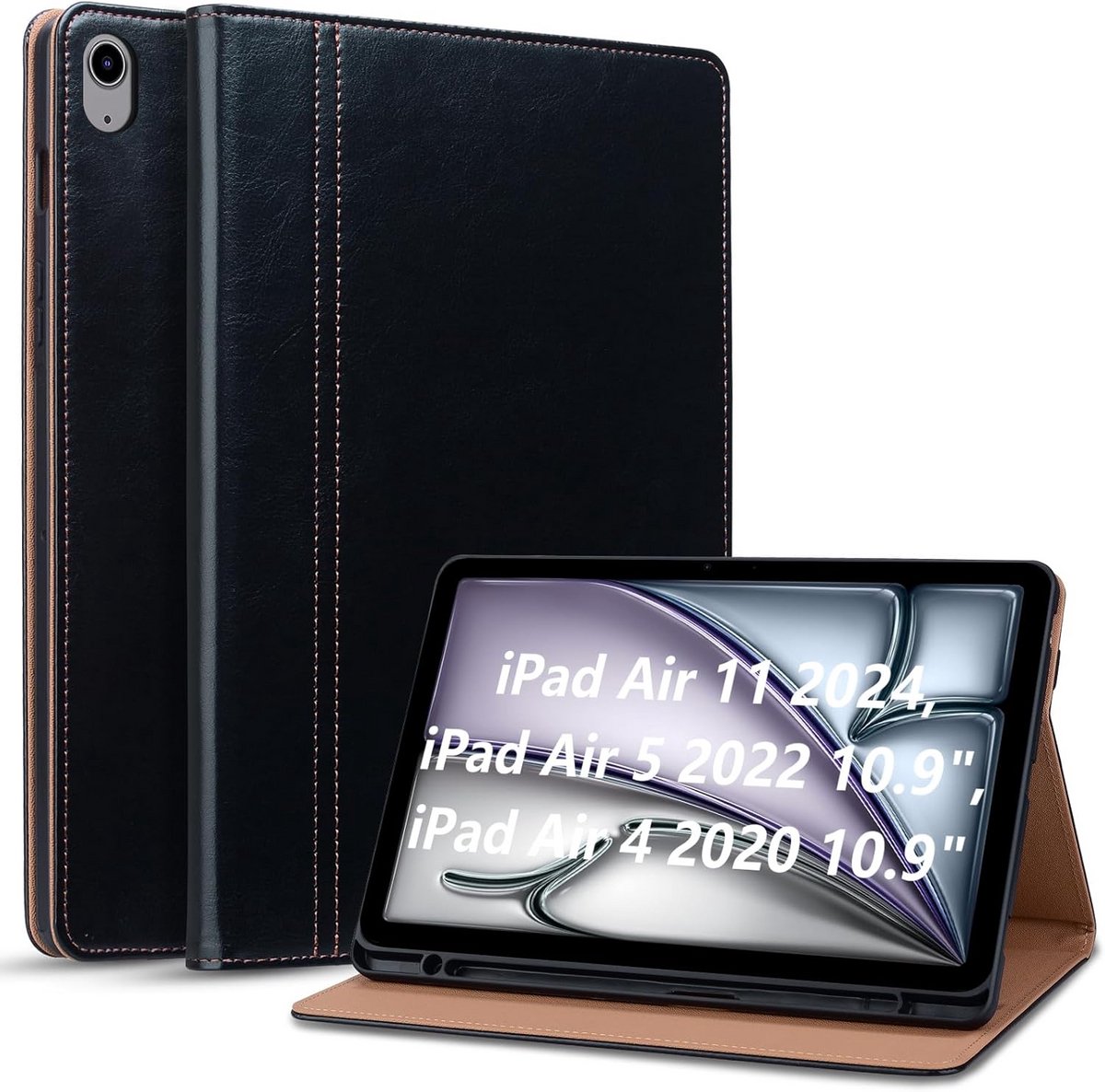 Beschermhoes Kunstleer voor iPad Air 11 inch M2 en 10.9 inch (4e/5e Gen) met Standaard en Auto Slaap/Waak Functie