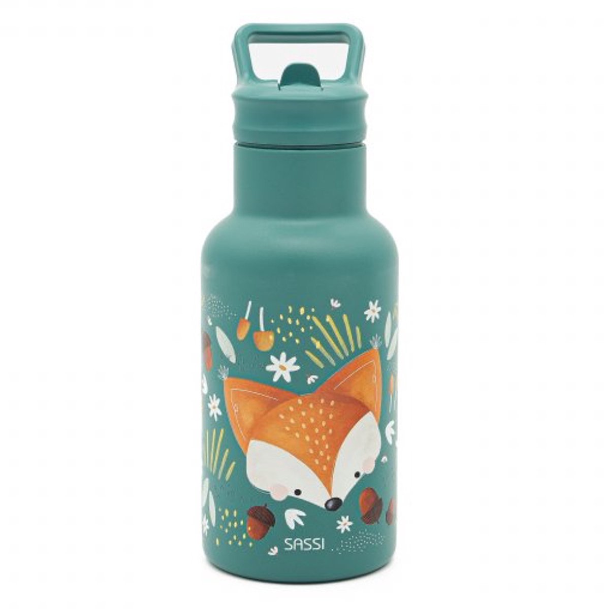 Sassi Junior - Isotherme rvs kinderfles (350 ml) - dieren - Pauwgroen