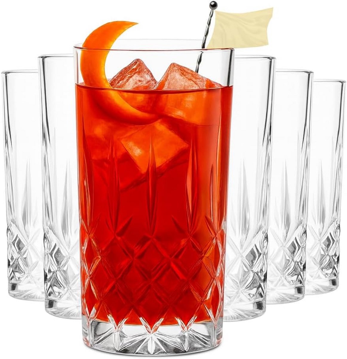Set van 6 Longdrinkglazen Kristalhelder - Water-, Cocktail- & Whiskyglazen met Massieve Bodem