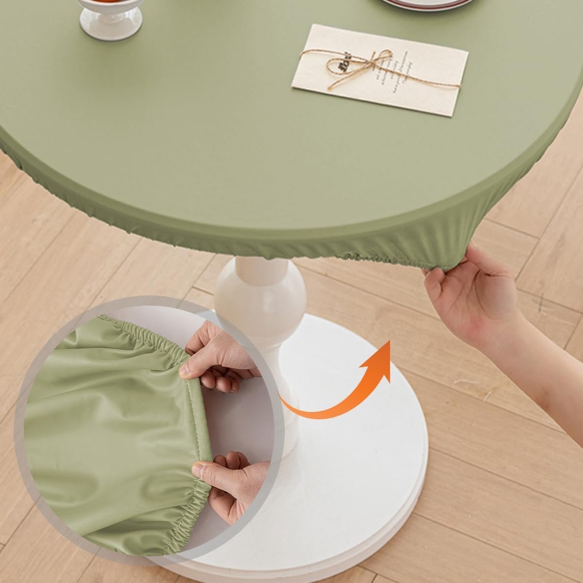 Ronde Tafelkleed voor Buiten Waterdicht PU Leer Elastische Rand Groen Diameter 140 cm