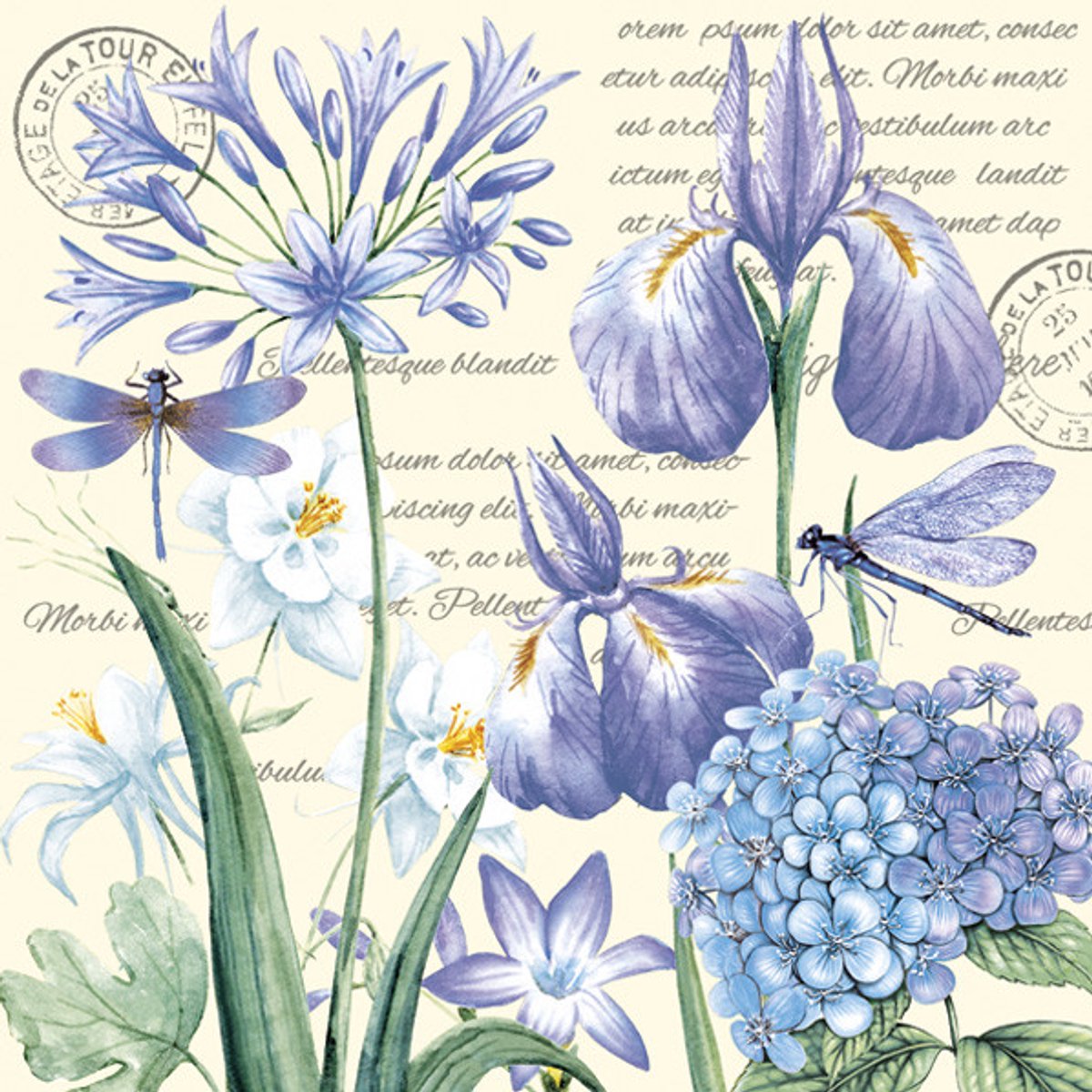 Flower Hydrangea Iris servet pakje van 20 stuks 33x33 cm