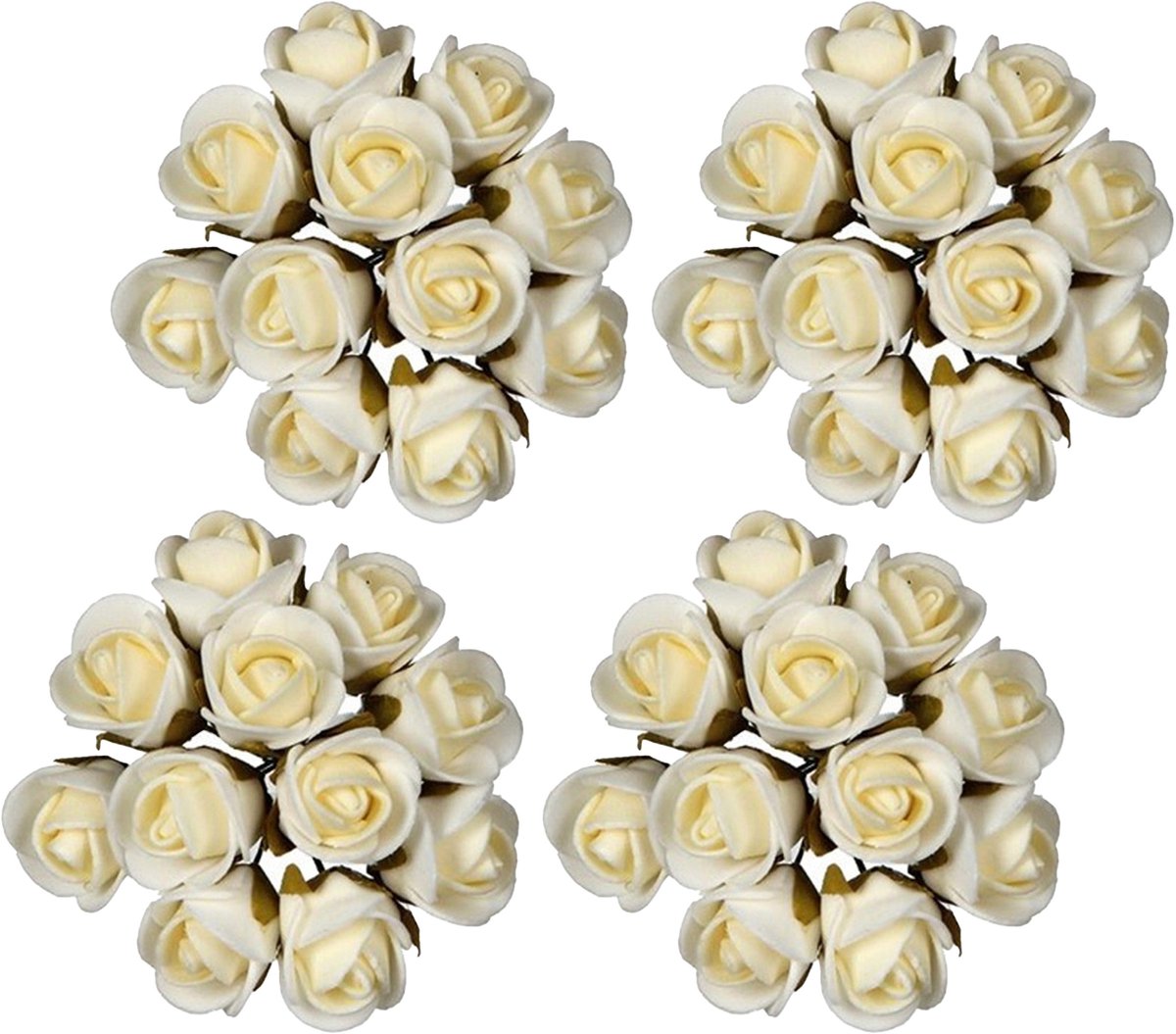 Ideas4seasons Decoratie roosjes foam - 6x - bosje van 12 - creme wit - Dia 2 cm - hobby/DIY bloemetjes