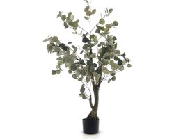 Meisterhome - Kunst Eucalyptus Plant 120 cm XL – Realistische Kunstplant Boom – Grote Kamerplant – Onderhoudsvrij – Grijsgroene Bladeren – Moderne Woondecoratie – In Zwarte Pot – Voor Woonkamer, Hal & Kantoor