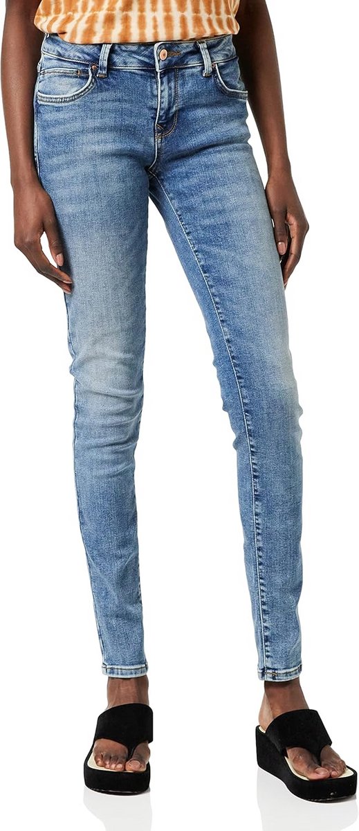 Dames Jeans Slim Fit Mid Waist Skinny Blauwe Broek