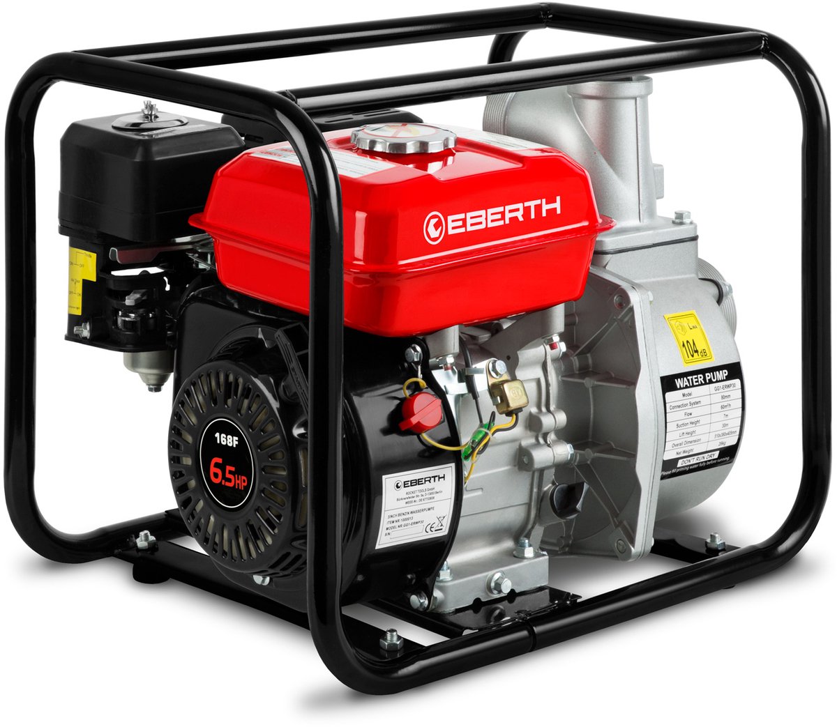 EBERTH 6,5PK Waterpomp 60.000 l/u 30m 3" Benzine Vuilwater 4-Takt Motor