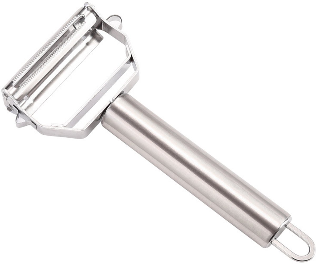 Multifunctionele dunschiller - Rasp - Aardappelschiller - Groenteschiller - Snijder - Julienne snijder - Verschillende standen - Vegetable peeler - Keukentool - Scherp - Zilver - Jonyx