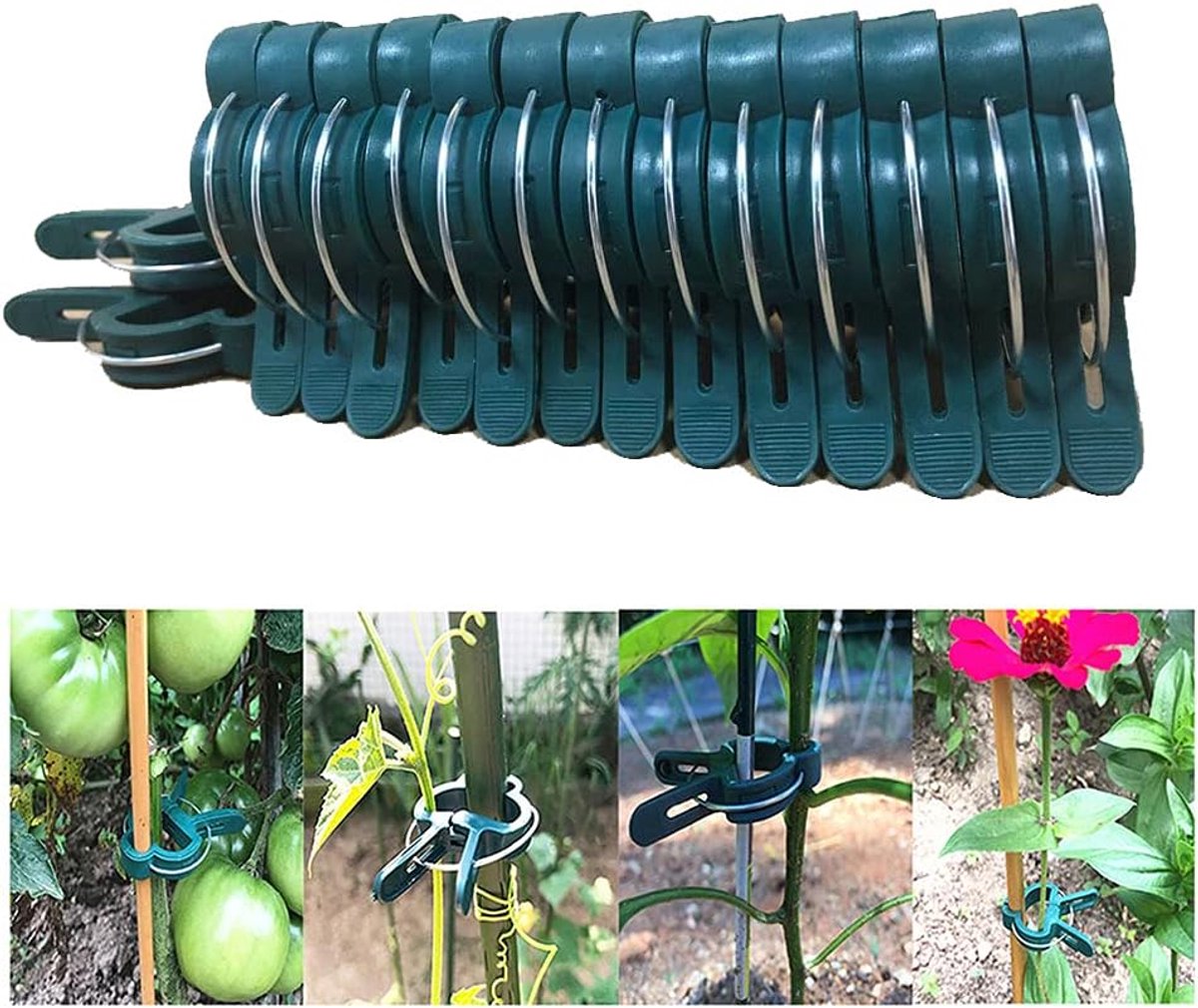 Famanu – Plantenclips - plantenklemmen voor tomaten, komkommers en andere klimplanten - klimplantenbevestiging - klimhulp voor planten - stabiele klemmen voor tuinieren - plantenklimmend gereedschap