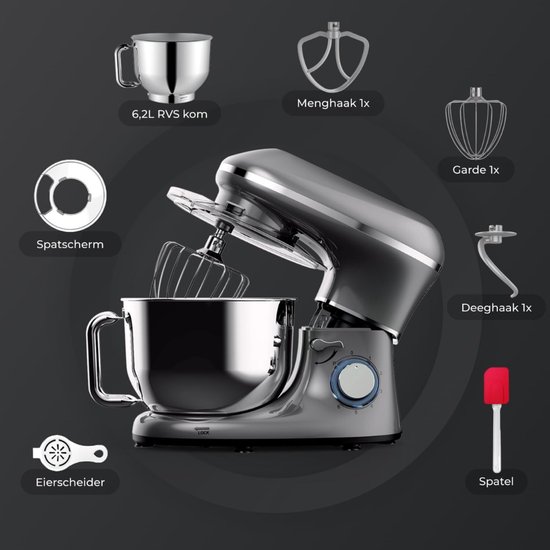 Zyrex® Mixer met Mengkom - Keukenmachine - Handmixer -Grijs - 38cm x 24cm x 32cm van Merkloos — afbeelding 4