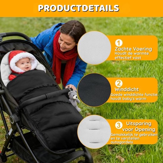 Baby Voetenzak - Wandelwagen Zak - Warm Blijven - Waterdicht & Winddicht - 84 x 40 cm - Grijs — afbeelding 3