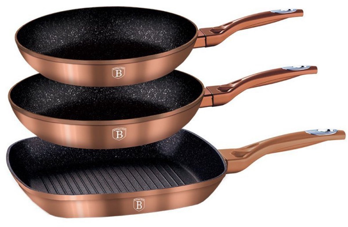 Berlinger Haus Rose Gold Line - Granieten Koekenpannenset - 3-delig - Soft Touch Handgreep - Turbo Induction